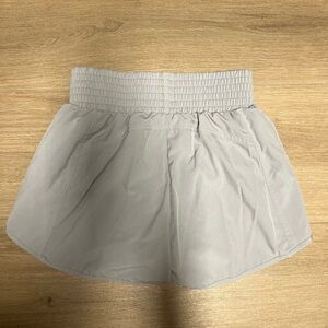 Gray High-Rise Performance Shorts with Zipper Pocket